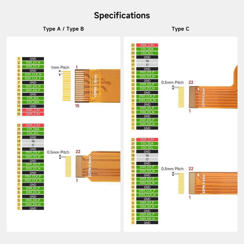 Waveshare 3PCS DSI 12cm FPC Flexible Cable, Type A, Straight FPC Cable, 15pin to 22pin - Image 4
